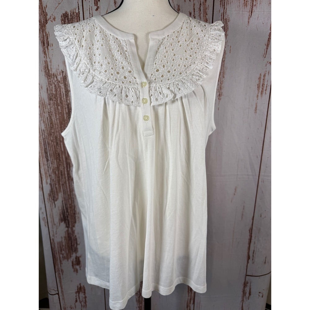 LOFT White Eyelet Lace Ruffle Sleeveless Top Women XL NWT
